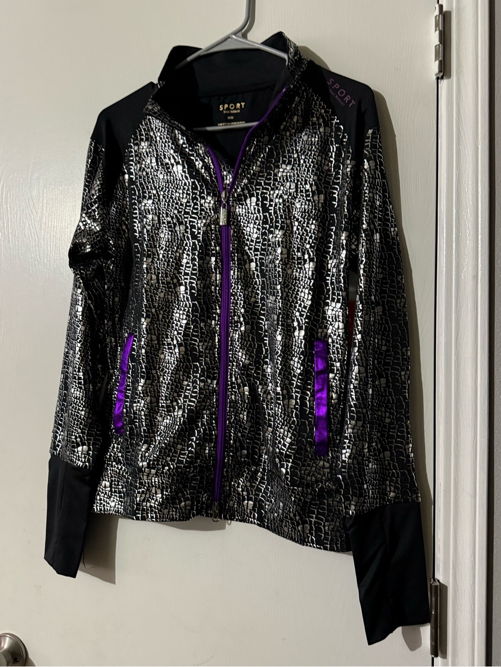 Isaac Mizrahi Metallic Black track Jacket with Purple Accents